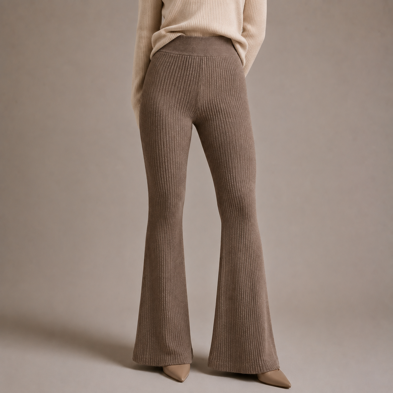 Women's High-Waisted Ribbed Flared Knit Pants