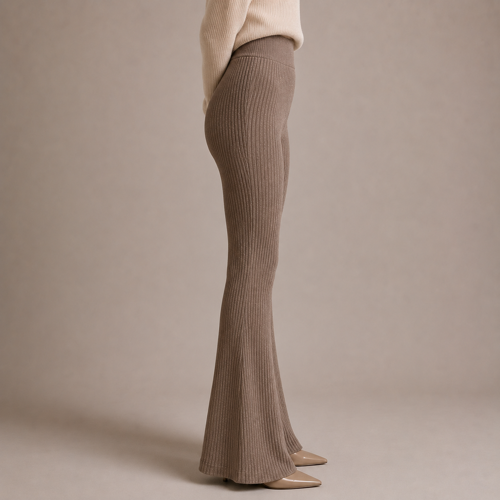 Women's High-Waisted Ribbed Flared Knit Pants