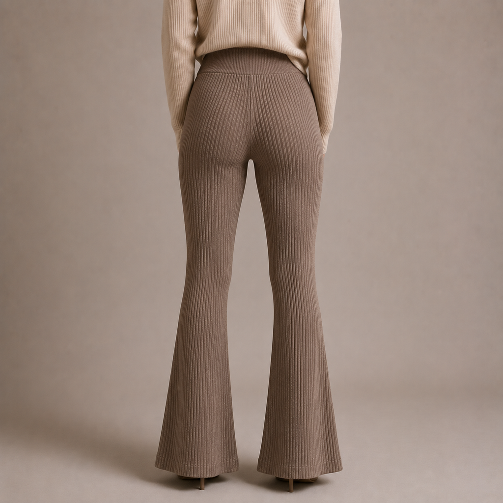 Women's High-Waisted Ribbed Flared Knit Pants