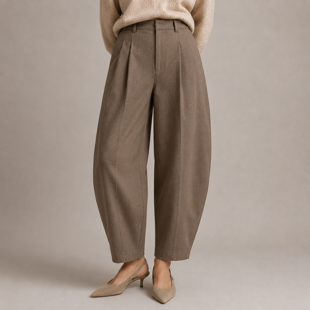 Women's High-Waisted Pleated Barrel-Leg Trousers