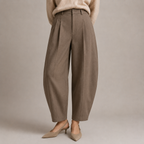 Women's High-Waisted Pleated Barrel-Leg Trousers