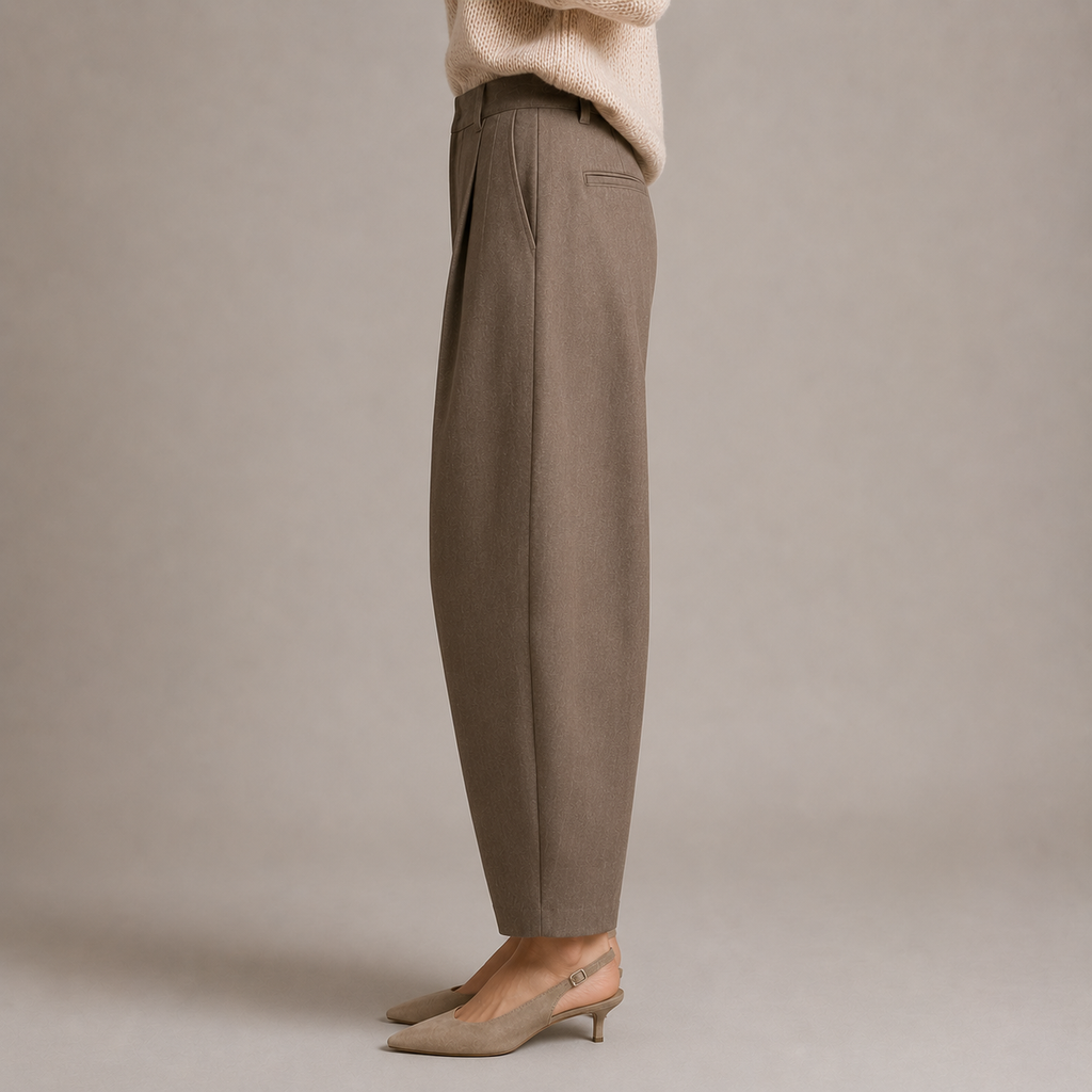 Women's High-Waisted Pleated Barrel-Leg Trousers