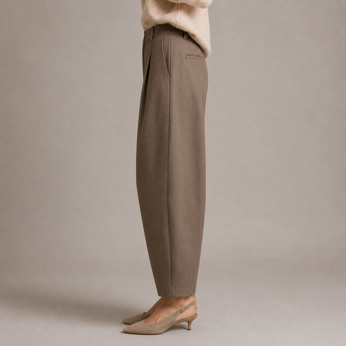 Women's High-Waisted Pleated Barrel-Leg Trousers