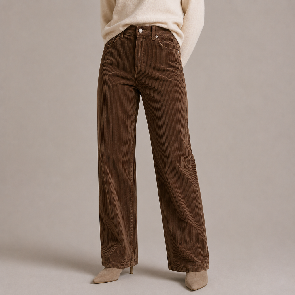 Women's High-Waisted Straight-Leg Corduroy Pants