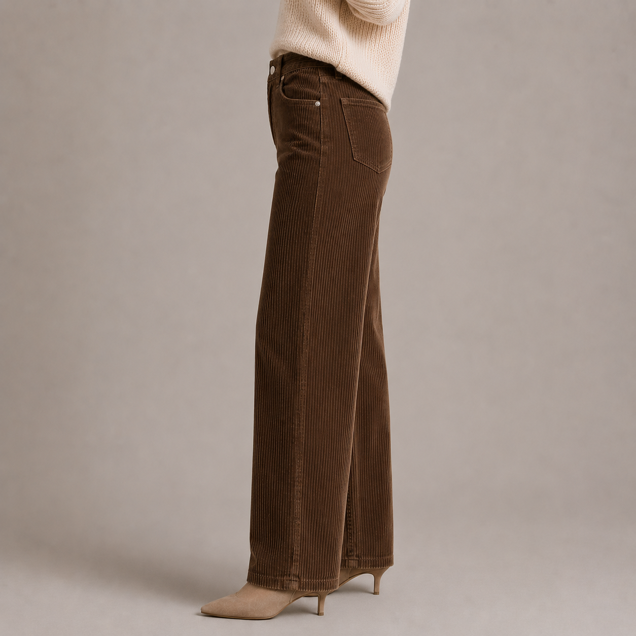 Women's High-Waisted Straight-Leg Corduroy Pants