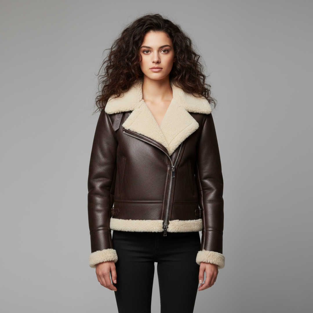 Women's Shearling Trim Aviator Jacket
