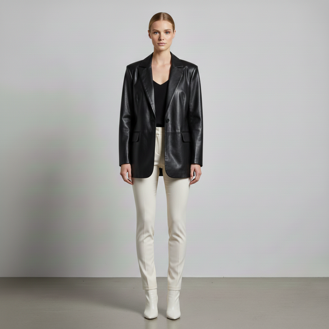 Women's Faux Leather Blazer Jacket