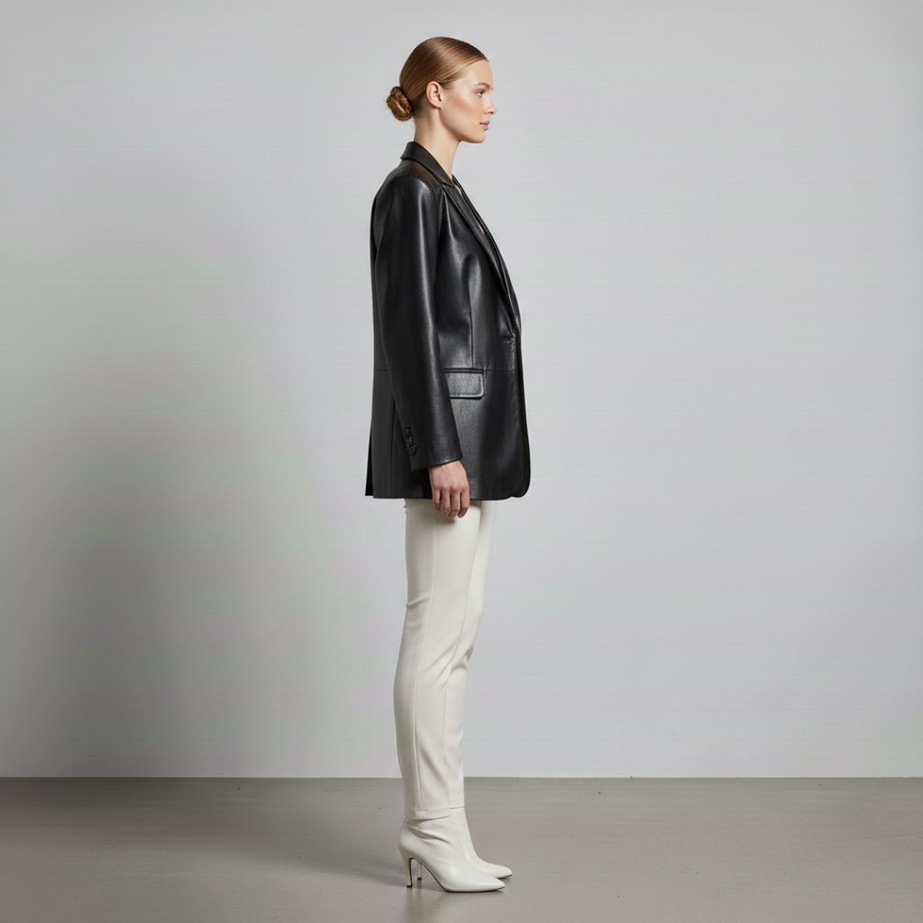 Women's Faux Leather Blazer Jacket