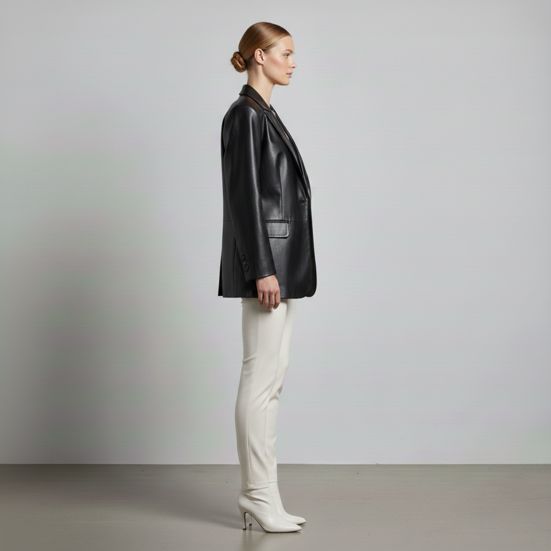 Women's Faux Leather Blazer Jacket