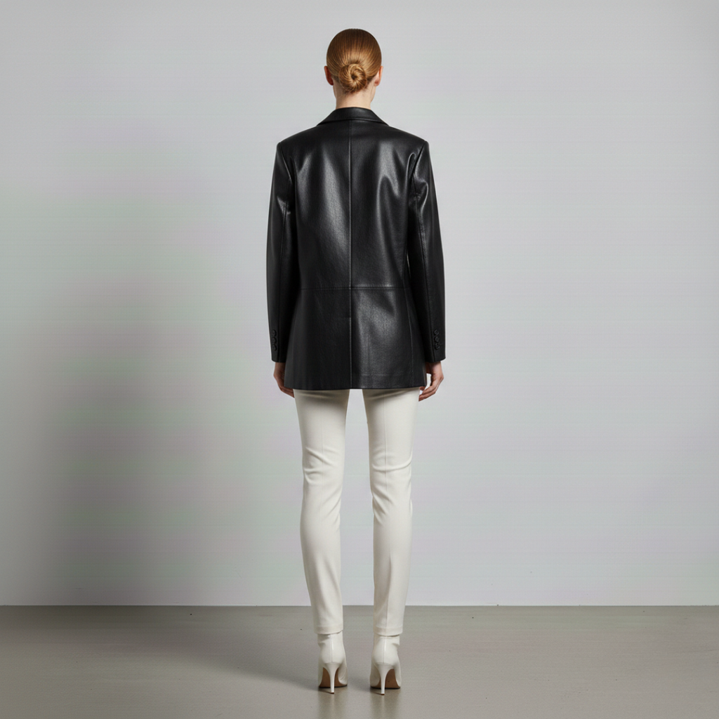 Women's Faux Leather Blazer Jacket
