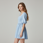 Women's Mini Dress with Square Neck and Puff Sleeves