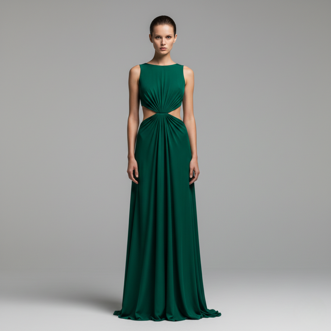 Women's Maxi Dress with Side Cutouts and Gathered Waist