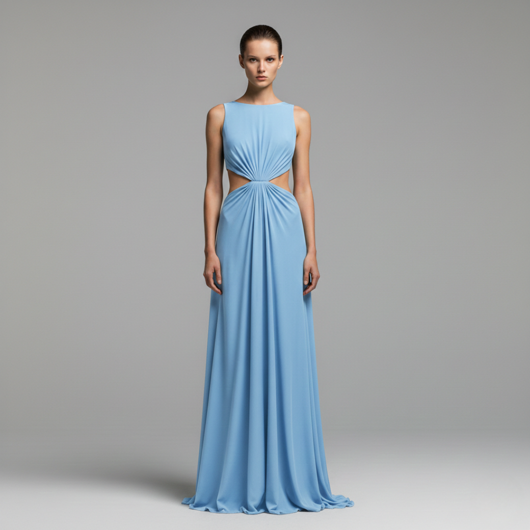 Women's Maxi Dress with Side Cutouts and Gathered Waist