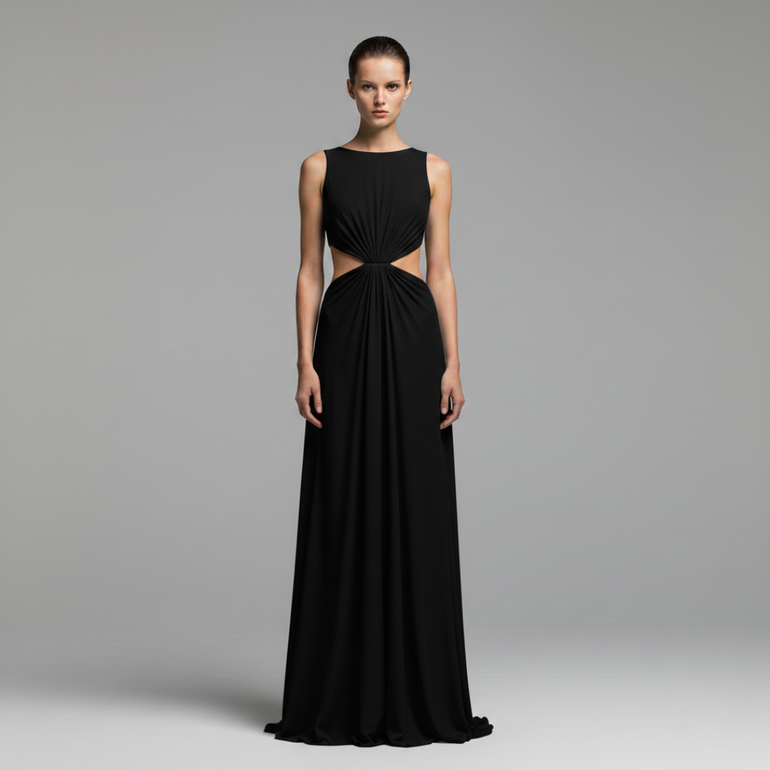 Women's Maxi Dress with Side Cutouts and Gathered Waist