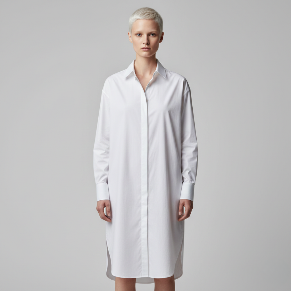 Women's Midi Shirt Dress with Long Sleeves