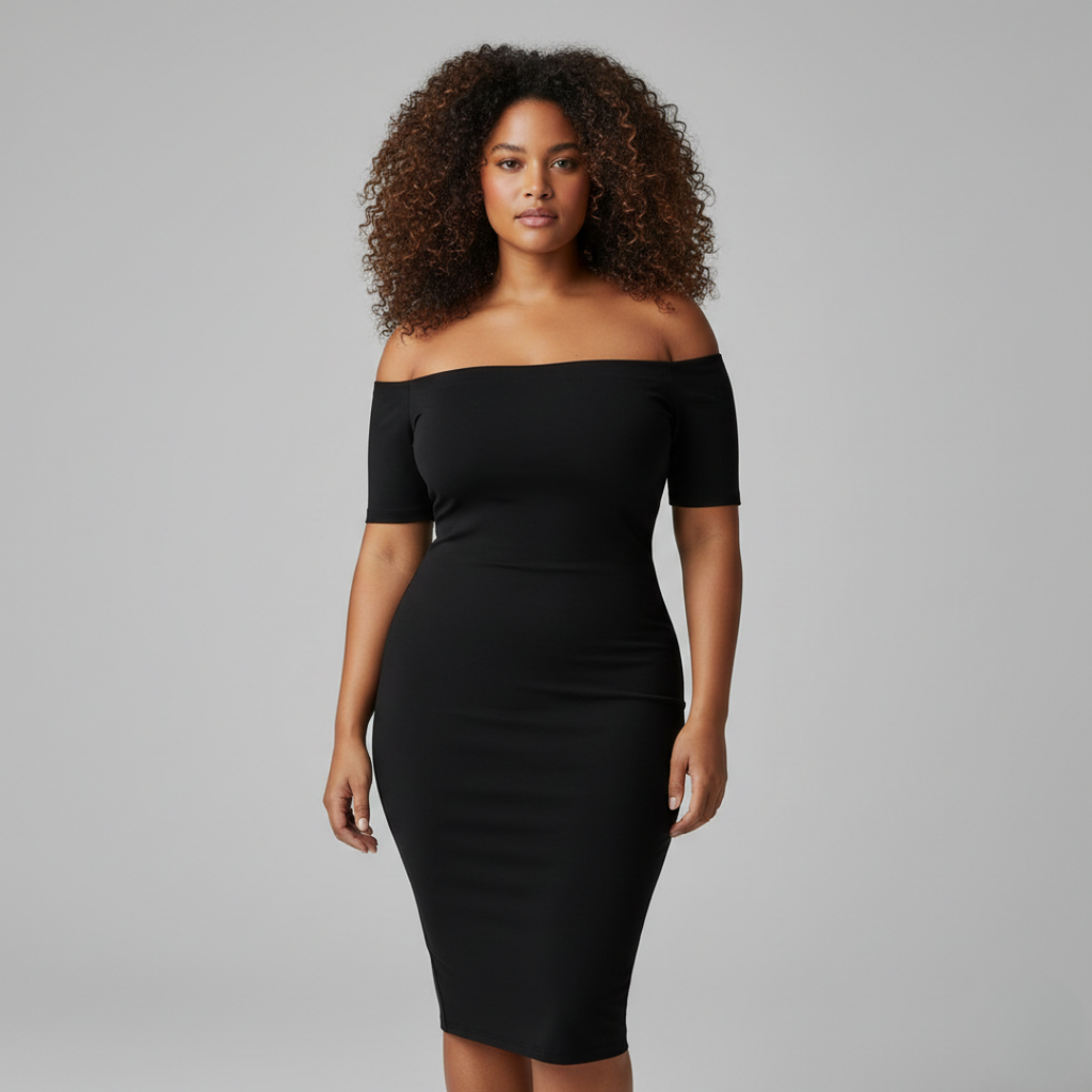 Women's Midi Dress with Off Shoulder Neckline