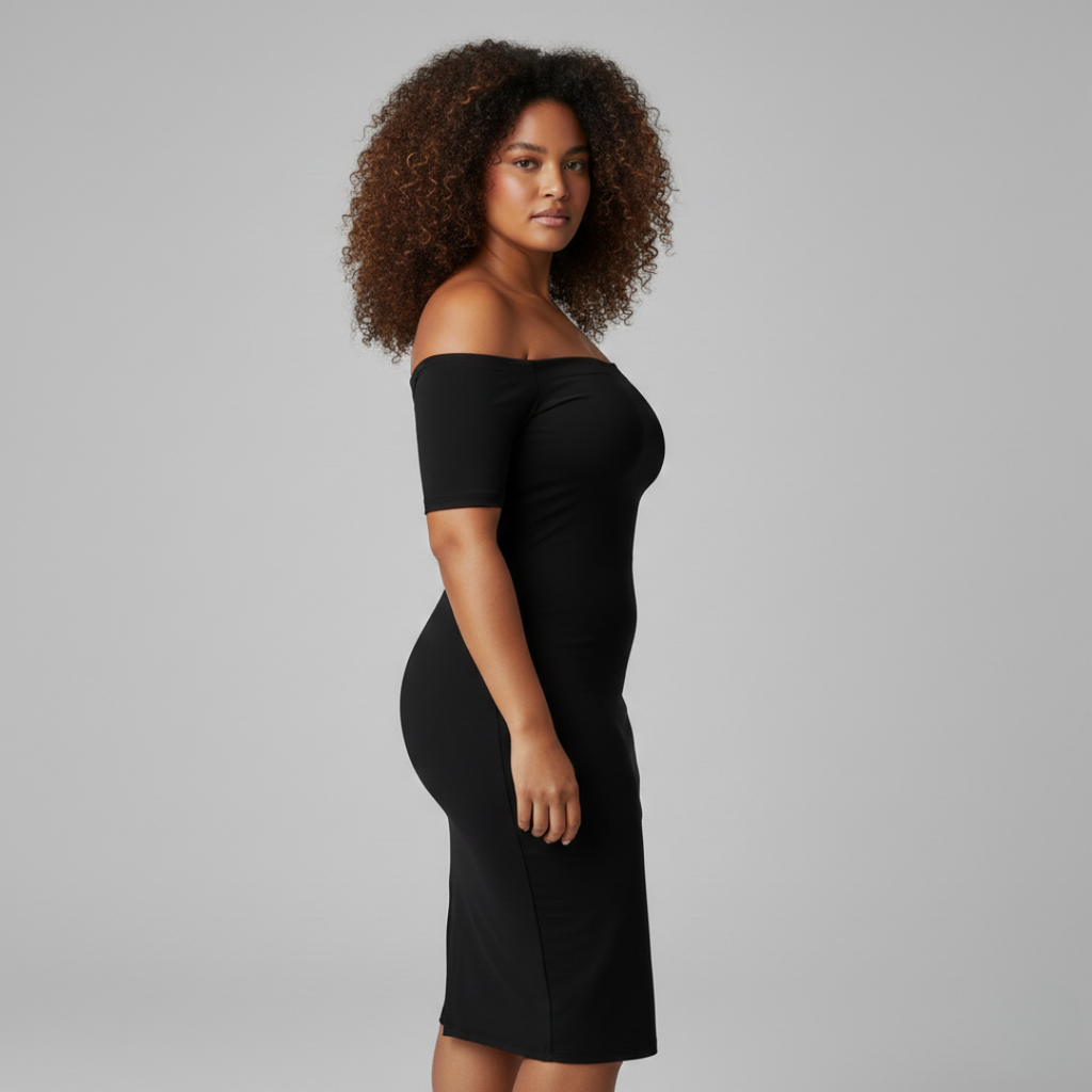 Women's Midi Dress with Off Shoulder Neckline