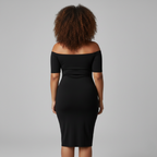 Women's Midi Dress with Off Shoulder Neckline