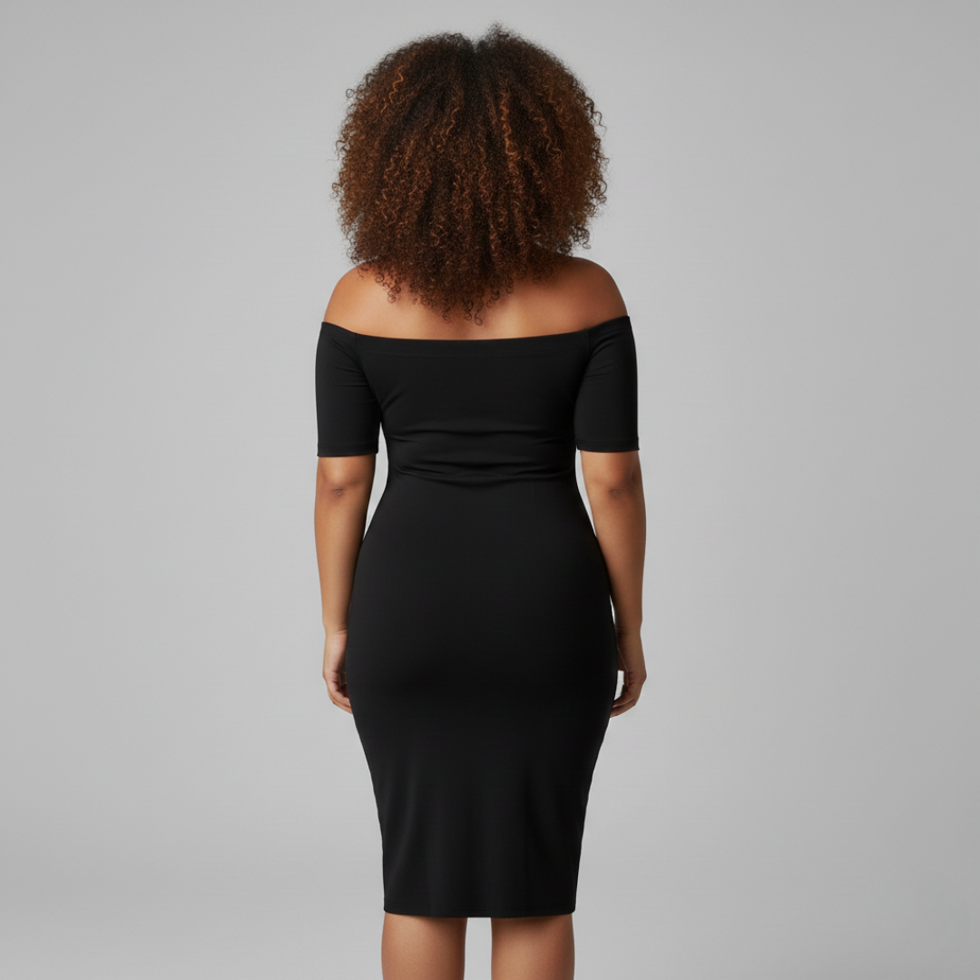 Women's Midi Dress with Off Shoulder Neckline
