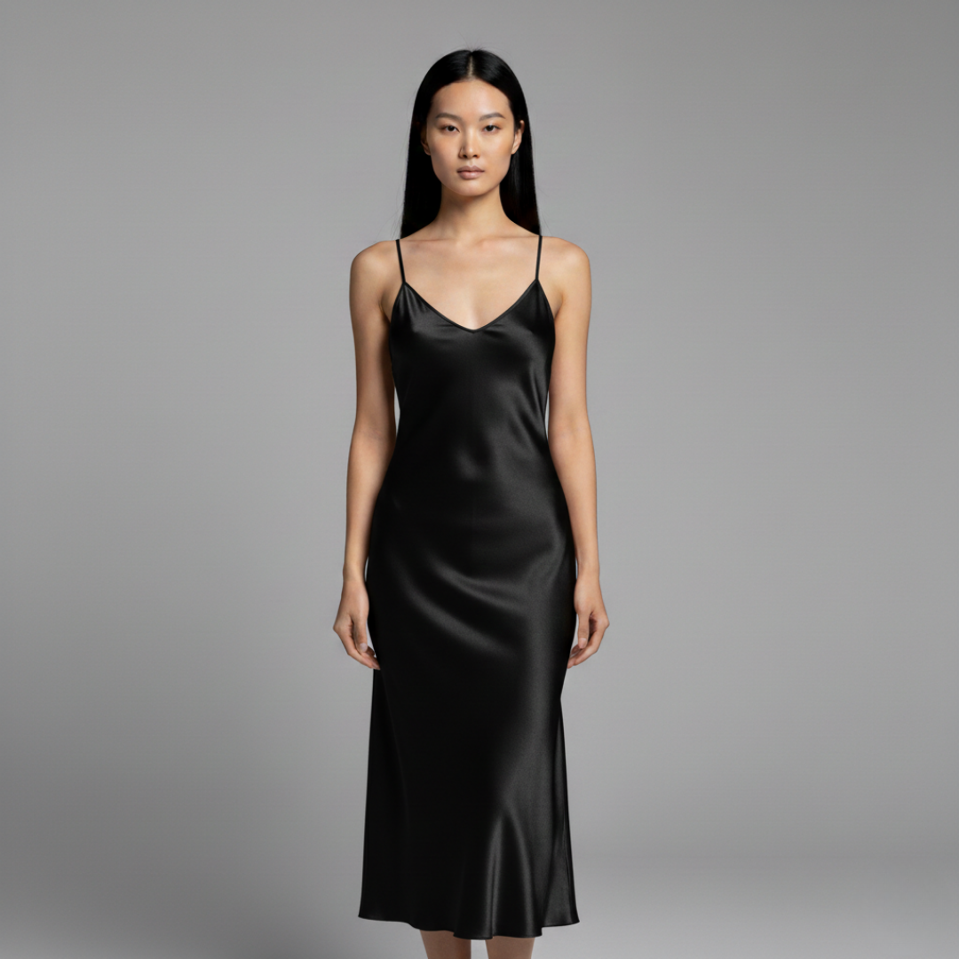 Women's Midi Slip Dress with V Neckline