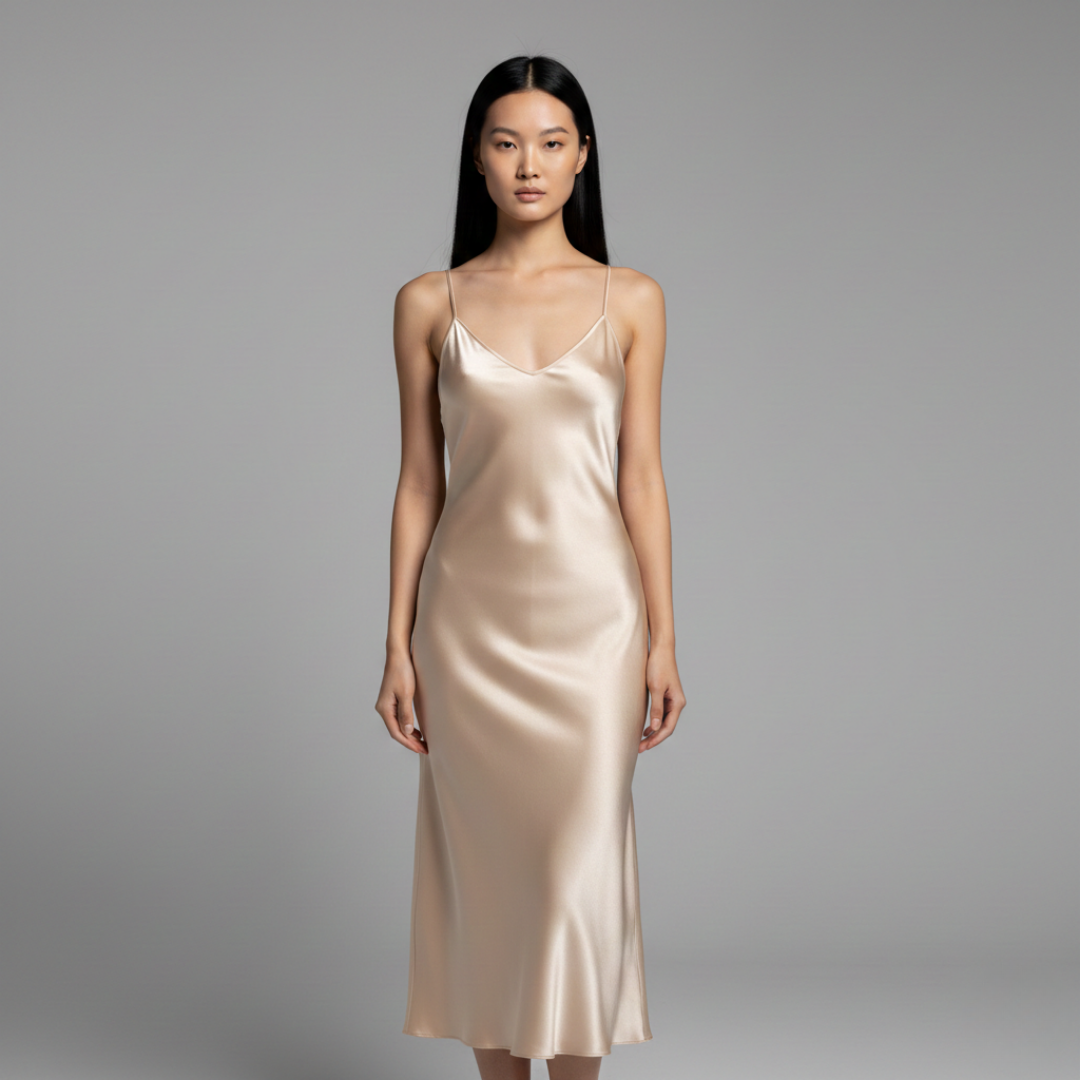 Women's Midi Slip Dress with V Neckline